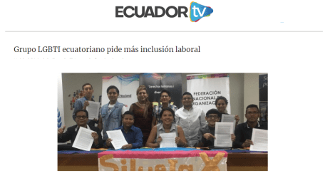 Grupo LGBTI ecuatoriano pide más inclusión laboral-Federacion Ecuatoriana LGBTI-Plataforma Revolucion Trans-Transmasculinos Ecuador-Asociacion Silueta X-Camara de Comercio LGBT de Ecua